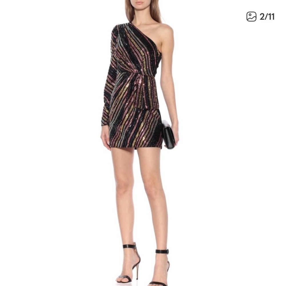 Self-Portrait Black and Multicolor Sequin One-Shoulder Dress